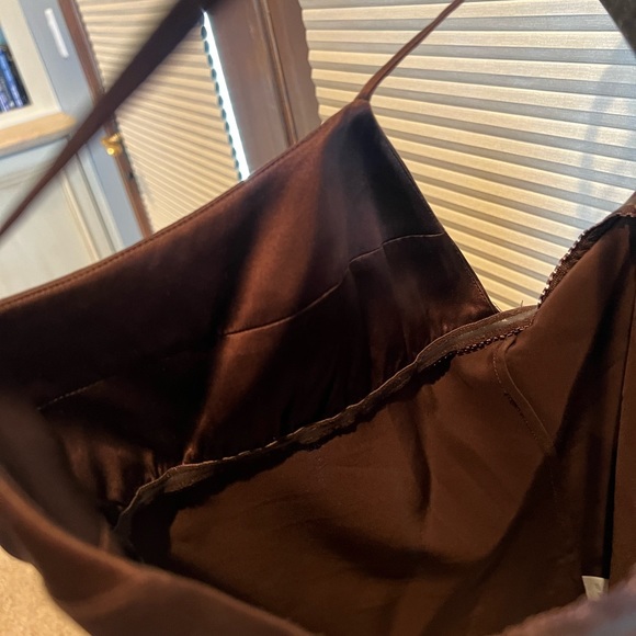BCBG brown satin tank top with built in shelf-bra. Size medium. Runs small. - Picture 6 of 6